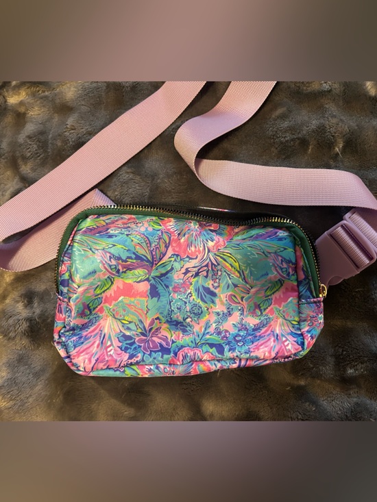 Handbags - Floral Multi-Color Crossbody Belt Bag - Pink Strap